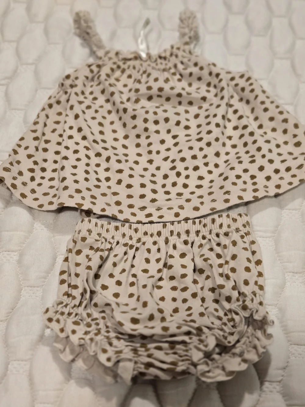 Rylee + Cru Baby Girl 2 Piece Outfit Set Tan With Brown print Summer Size 0-3mth